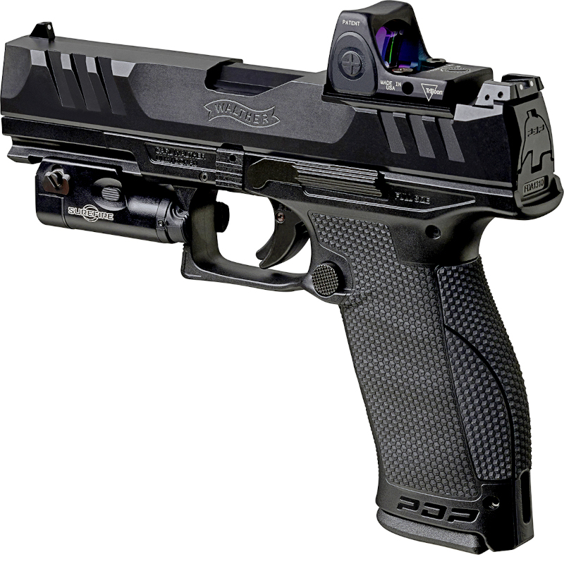 walther-pdp-fullsize-4.5-lov-arms-sk-2851741 Pištoľ Walther PDP Full Size 4.5" s polygonálnou hlavňou, nastaviteľnými mieridlami, pripravená na optiku a ko-witness, s bezpečnostnými prvkami a univerzálnym výrezom pre mieridlá, dostupná na lov-arms.sk.