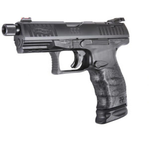 Pištoľ Walther PPQ Q4 SD s čiernym polymérovým rámom, svetlovodnou mušou, nastaviteľným oceľovým cieľnikom a závitom na tlmič, dostupná na lov-arms.sk.