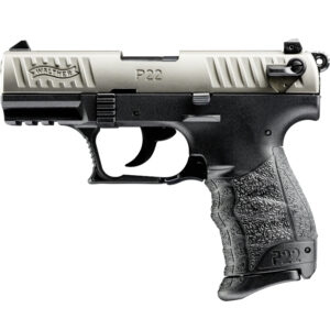 Pištoľ Walther P22Q Nickel kalibru .22 l.r. s ergonomickou rukoväťou a nastaviteľnými mieridlami,dostupná na lov-arms.sk.