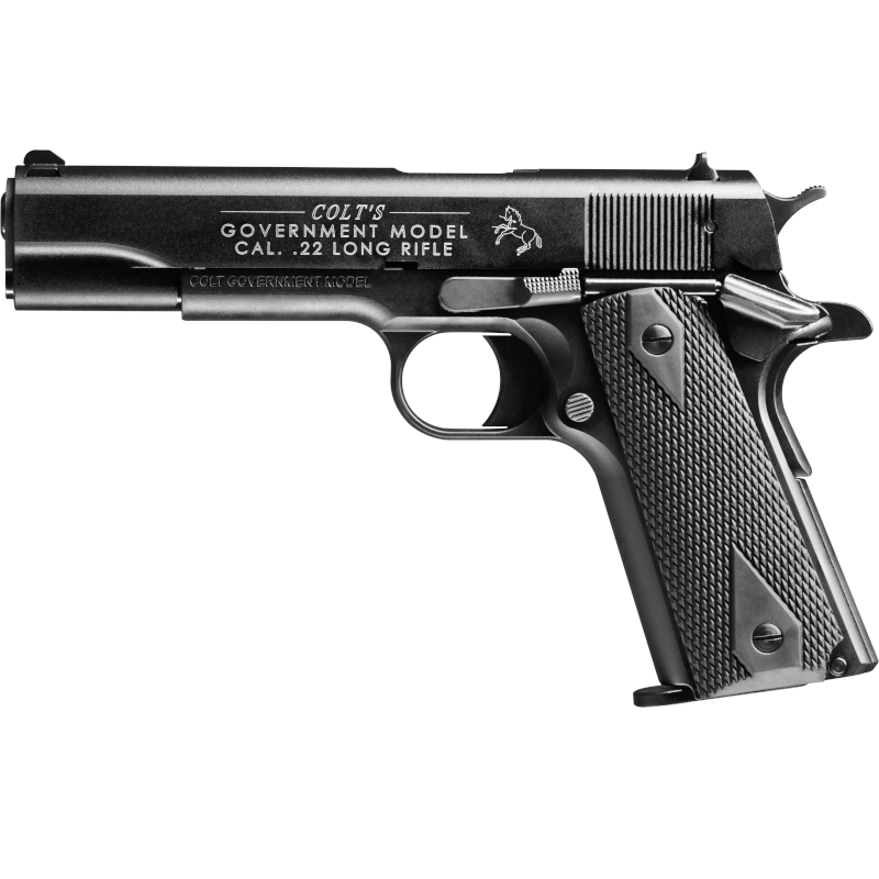 walther-colt-1911-a1-lov-arms-sk-2853388 Pištoľ Walther Colt 1911 A1 kalibru .22 l.r. s pogumovanou rukoväťou a oceľovými mieridlami, dostupná na lov-arms.sk.