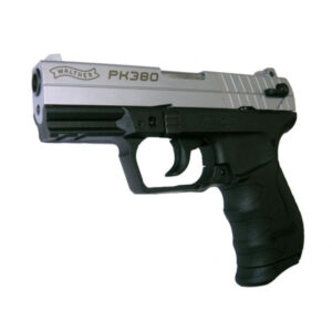 Pištoľ Walther PK380 Nickel kompaktná samonabíjacia pištoľ kalibru .380 Auto s niklovým povrchom a ergonomickou rukoväťou. dostupná na lov-arms.sk.