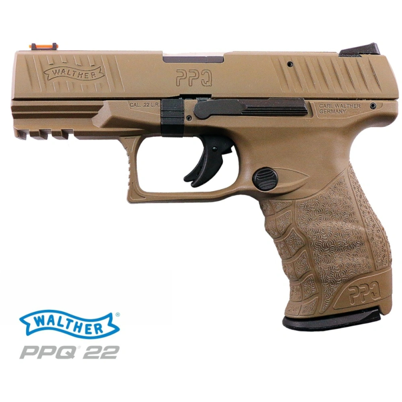 walther-ppq-m2.22lrfde-lov-arms-sk-510.06.02 Pištoľ Walther PPQ M2 .22LR FDE kompaktná tréningová pištoľ s polymérovým rámom a nastaviteľným cieľnikom, dostupná na lov-arms.sk.